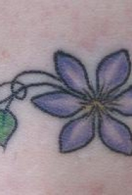 女性腿部彩色紫罗兰花朵纹身图案