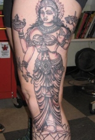 腿部印度教神秘女子莲花纹身图片