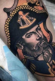 手臂旧货风格彩色水手肖像纹身图案
