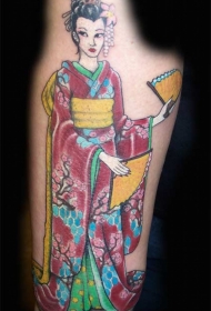 手臂自制的彩色艺妓女人纹身图案