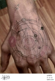手背科学风格小太阳能系纹身图案