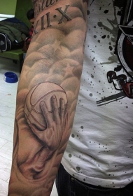 手臂棕色篮球手与星星纹身图案