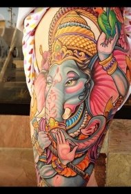 大腿鲜艳的伟大印度印度象神纹身图案