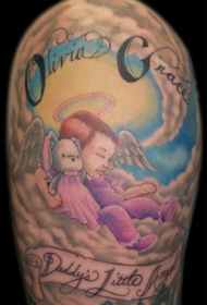 可爱的天使与玩具云朵彩色纹身图案
