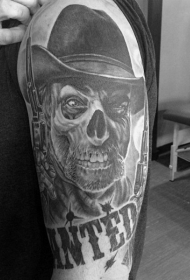 肩部灰色西方的牛仔恶魔头骨纹身图案
