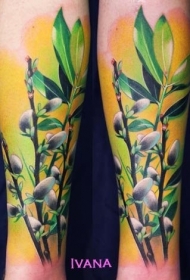 手臂逼真的天然彩色植物纹身图案