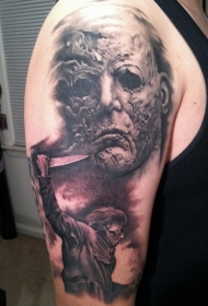 肩部逼真的恐怖迈克尔·麦尔斯人物纹身
