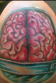 男性头部恐怖的脑花纹身图案