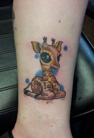 缤纷炫彩可爱的小长颈鹿纹身图案