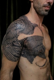 男性肩部胸部创意斑马条纹个性纹身图案
