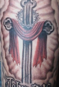 十字架与红色布数字纹身图案