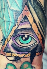 彩色三角形内神秘的眼睛纹身图案