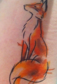 腰侧简单自制彩色狐狸纹身图案