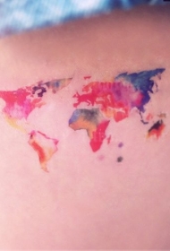 大腿小清新泼墨迷你世界地图纹身图案