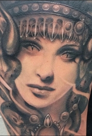 彩色奇特的恶魔女人脸纹身图案