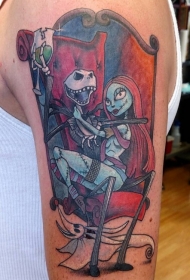 大臂彩色僵尸夫妇和幽灵纹身图案