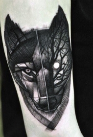 手臂黑色个性神秘的狼头纹身图案