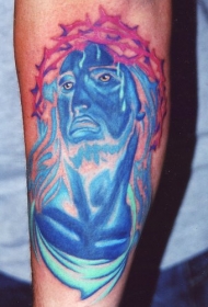 蓝色的耶稣肖像纹身图案