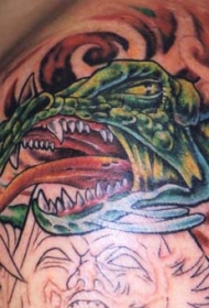 彩色绿龙和恶魔头像纹身图案