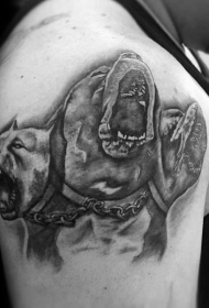 大臂彩色可怕的三只狗头像纹身图案