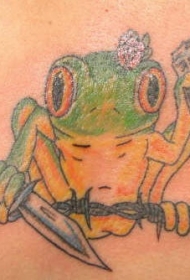 拿枪和匕首的青蛙纹身图案