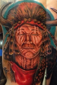 大臂印度老者肖像彩色纹身图案