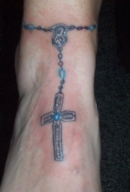 脚踝脚链十字架纹身图案