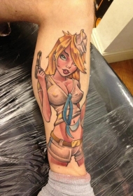腿部彩色性感的现代女孩纹身图片