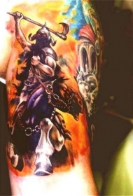 马背上的恶魔维京战士纹身图案