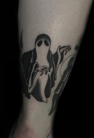 小腿酷炫的幽灵鬼纹身图案