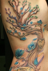 彩绘开花的族谱树个性纹身图案