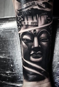 手臂印度教风格彩色如来佛祖雕像纹身图案