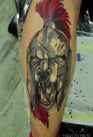 可怕的斯巴达头盔恶狗纹身图案