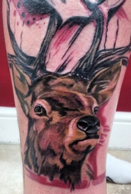 小腿小鹿头像纹身图案