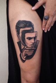 大腿超现实主义风格的面具男人纹身图案