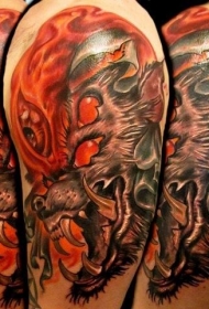 手臂现代风格红色恶魔地狱犬纹身图案