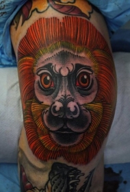 腿部彩色滑稽的狮子头纹身图案