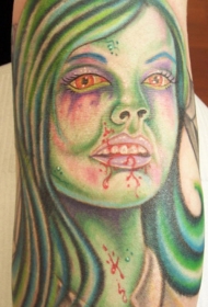 腿部彩色僵尸女孩纹身图案
