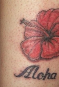 可爱的红色夏威夷花朵纹身图案