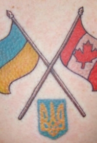 背部彩色乌克兰和加拿大国旗纹身图片