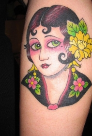手臂彩色无辜的艺妓纹身图案
