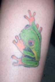 腿部绿色爬行青蛙纹身图案
