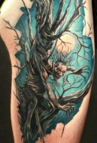 恶魔树和满月纹身图案
