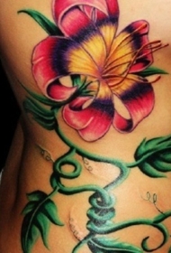 侧肋好看的彩绘木槿花纹身图案