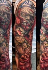手臂彩色滑稽的各种僵尸怪物纹身图案