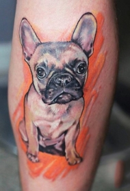 立耳朵狗和橙色背景纹身图案