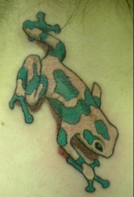 颈部彩色逼真的绿白相间的青蛙纹身