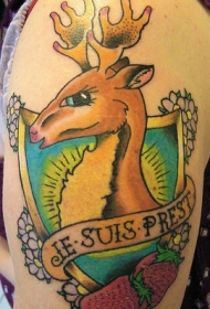 小鹿和草莓字母彩色纹身图案