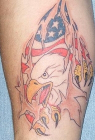 美国国旗和鹰撕裂纹身图案