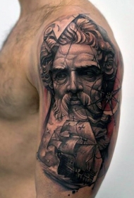 肩部棕色航海主题的人物纹身图案
